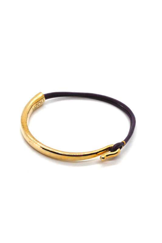 Eggplant Leather + 24K Gold Plate Bangle Bracelet