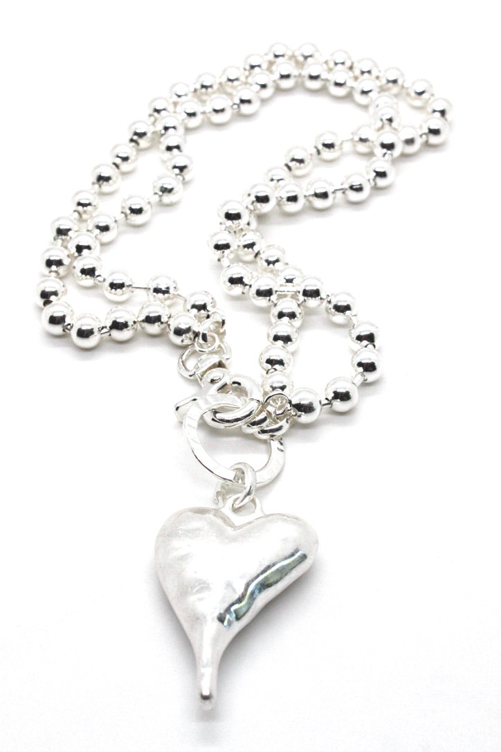 Large Silver Heart Necklace to Wear Short or Long -The Classics Collection-N2-2179