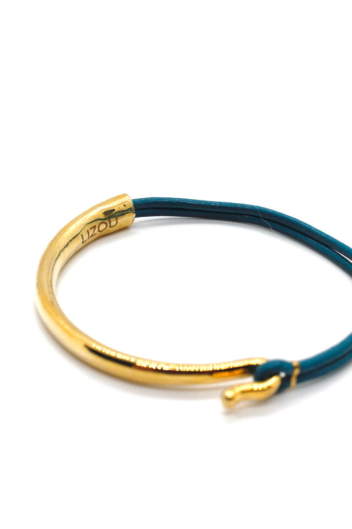 Denim Leather + 24K Gold Plate Bangle Bracelet