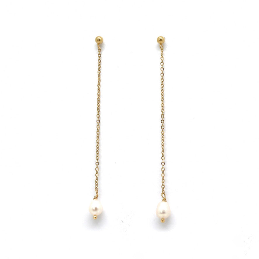 White Freshwater Pearl Dangle Earrings -French Flair Collection- E4-087