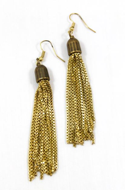 Metal Tassel Classy Earrings Brass - E029-G