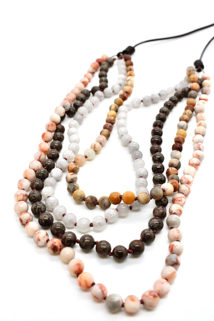 Large Semi Precious Stone Hand Knotted Long Necklace on Genuine Leather -Layers Collection- NLL-M32
