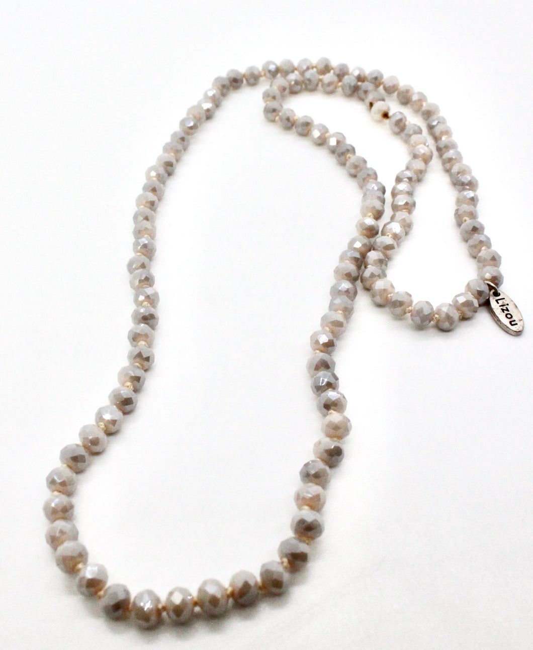 Long Plain White Crystal Necklace Hand Knotted - NL-CR