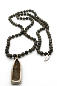 Long Faceted Pyrite Necklace with Delicate Reversible Buddha Charm -The Buddha Collection- NL-PY-LB