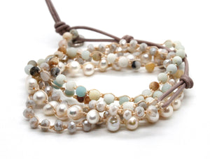 Hand Knotted Convertible Crochet Bracelet or Necklace, Pearls, Stones and Crystals - WR5-Surf