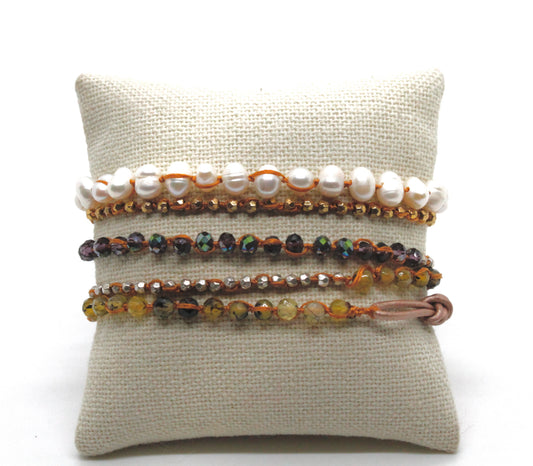 Hand Knotted Convertible Crochet Bracelet or Necklace, Crystals and Pearls Mix - WR5-Frances