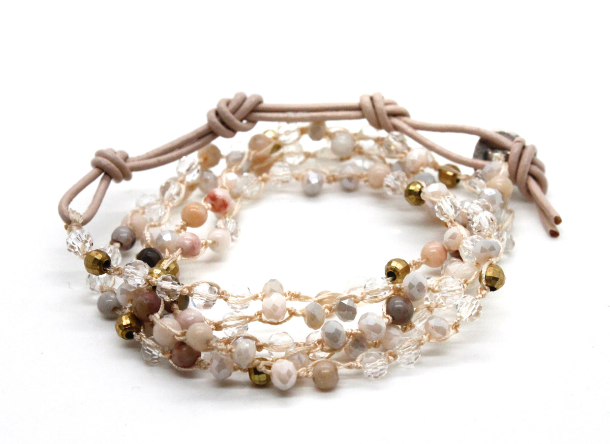 Hand Knotted Convertible Crochet Bracelet or Necklace, Crystals and Stones Mix - WR5-Darling