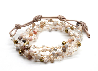 Hand Knotted Convertible Crochet Bracelet or Necklace, Crystals and Stones Mix - WR5-Darling