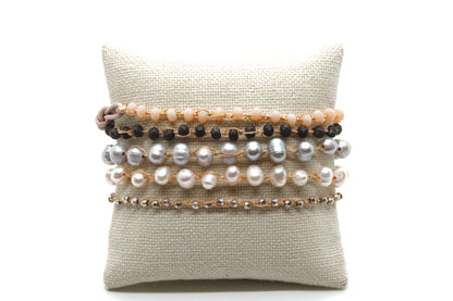 Hand Knotted Convertible Crochet Bracelet or Necklace, Crystals, Pearls and Stones Mix - WR5-Chicory