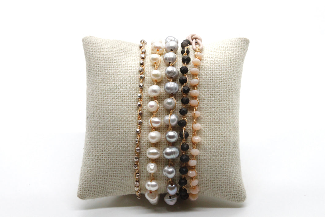 Hand Knotted Convertible Crochet Bracelet or Necklace, Crystals, Pearls and Stones Mix - WR5-Chicory