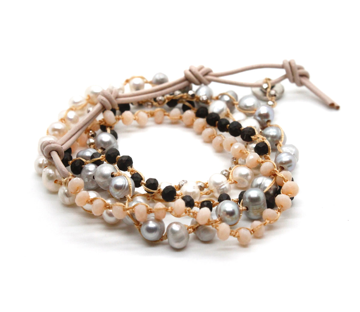 Hand Knotted Convertible Crochet Bracelet or Necklace, Crystals, Pearls and Stones Mix - WR5-Chicory