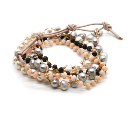 Hand Knotted Convertible Crochet Bracelet or Necklace, Crystals, Pearls and Stones Mix - WR5-Chicory