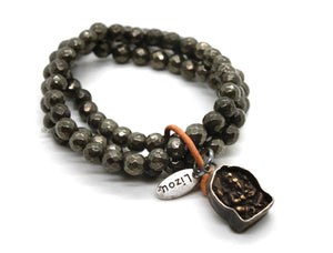 Pyrite Bracelet with Small Ganesh Charm -The Buddha Collection- BL-PY-3G1