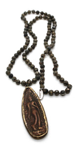 Long Faceted Pyrite Necklace with Beautiful Reversible Buddha Charm -The Buddha Collection- NL-PY-B317