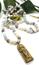 Load image into Gallery viewer, Long Amazonite Hand Knotted Necklace with Brass Buddha Charm -The Buddha Collection- NL-AZ-GC
