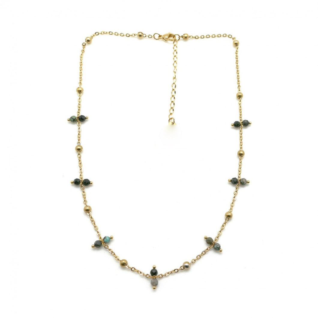 Short Chain Necklace with Double Stone Beads -French Flair Collection- N2-2003