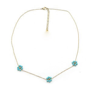 Mini Turquoise Beaded Flower on Delicate Chain -French Flair Collection- N2-2013