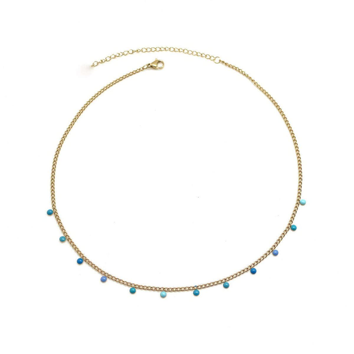 Blue Enamel Disc Charms on Chain -French Flair Collection- N2-2025