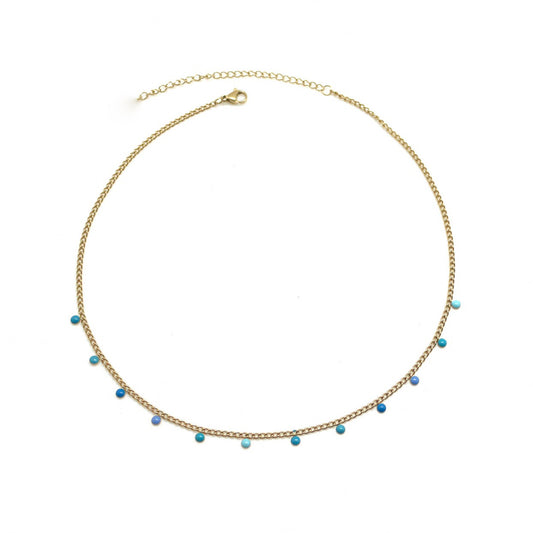 Blue Enamel Disc Charms on Chain -French Flair Collection- N2-2025