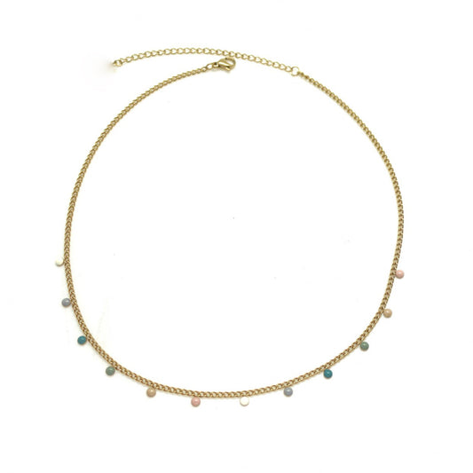 Natural Enamel Disc Charms on Chain -French Flair Collection- N2-2026