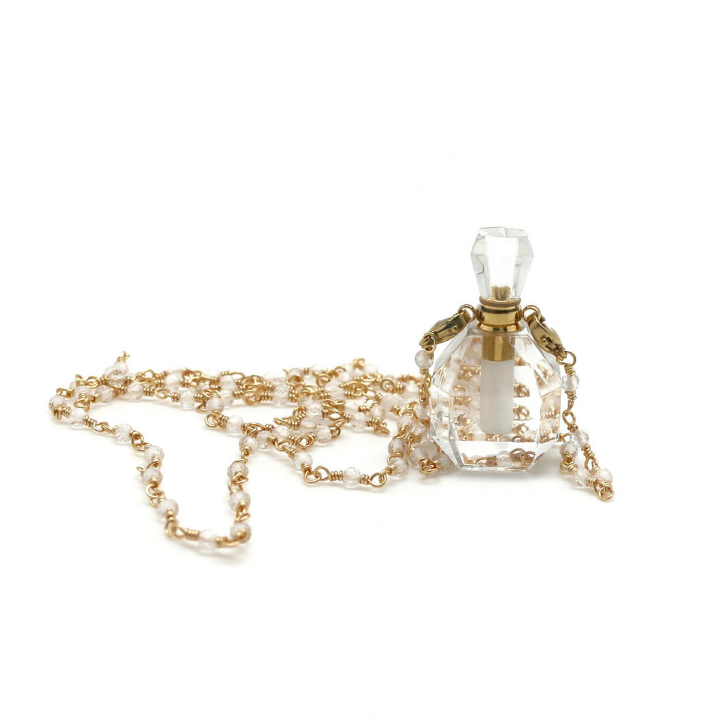 Crystal and Chain Perfume Bottle Necklace -French Flair Collection- N2-2033