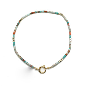 Amazonite and Turquoise Mix Beaded Short Necklace -French Flair Collection-