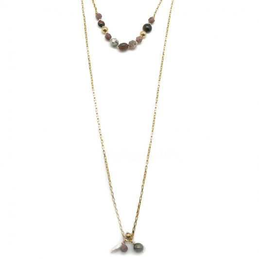 Semi Precious Stone and Gold Lariat Necklace -French Flair Collection- N2-2041