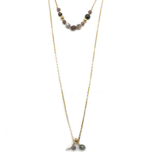 Semi Precious Stone and Gold Lariat Necklace -French Flair Collection- N2-2041