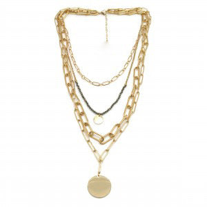 Four Town Gold Chain and Pyrite Layered Necklace -French Flair Collection- N2-2046