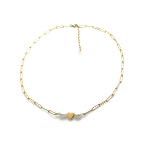 Hearts and Pearl 24K Gold Plate Chain Necklace -French Flair Collection- N2-2056