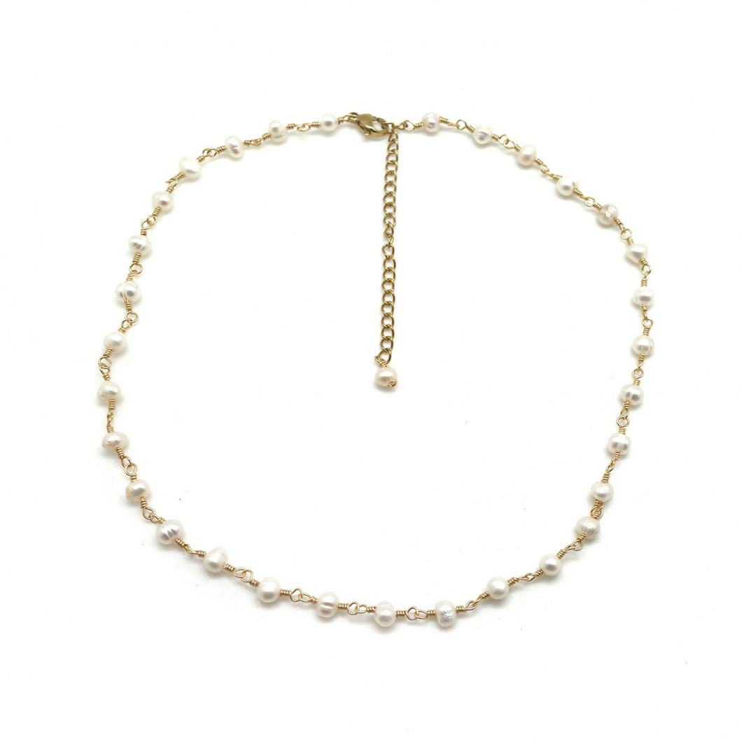 Delicate White Freshwater Pearl and 24K Gold Plate Chain -French Flair Collection- N2-2058