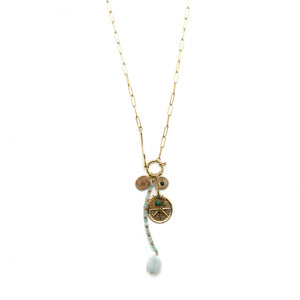 Beautiful Star and Amazonite Charm Lariat Necklace 24K Gold Plate -French Flair Collection- N2-2062
