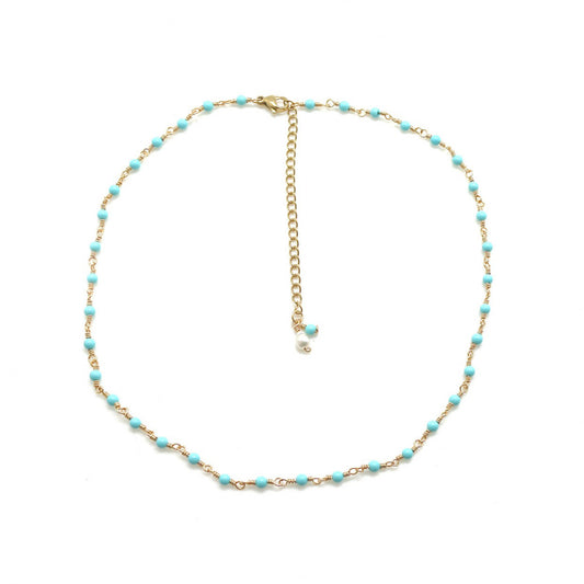 Mini Turquoise Beaded Chain necklace -French Flair Collection- N2-2069