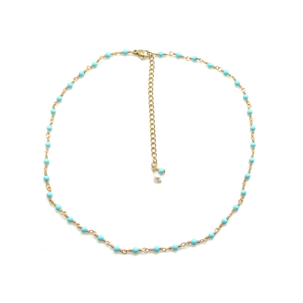 Mini Turquoise Beaded Chain necklace -French Flair Collection- N2-2069