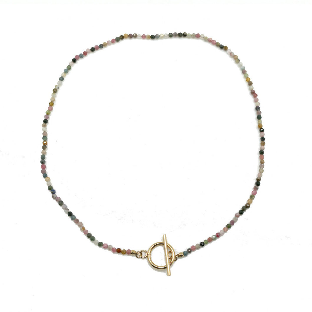 Faceted Tourmaline Beaded Short Necklace -French Flair Collection- N2-2076