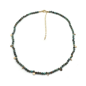 African Turquoise Mini Gold Charm Short Necklace -French Flair Collection- N2-2078