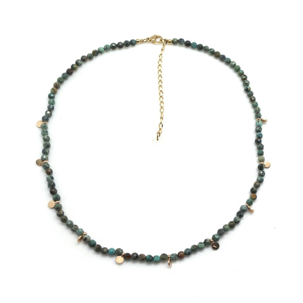 African Turquoise Mini Gold Charm Short Necklace -French Flair Collection- N2-2078