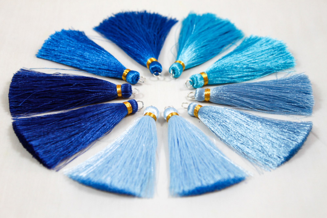 Pack of Long Silk Tassels from India - Long Blue