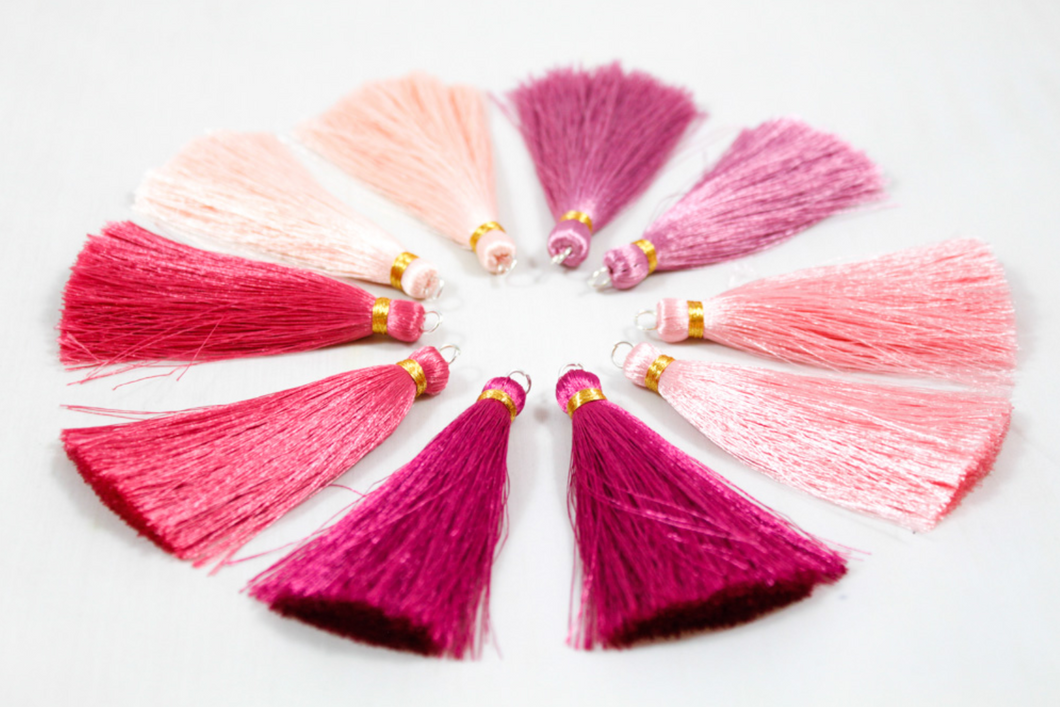 Pack of Long Silk Tassels from India - Long Pink