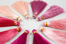 Load image into Gallery viewer, Pack of Long Silk Tassels from India - Long Pink

