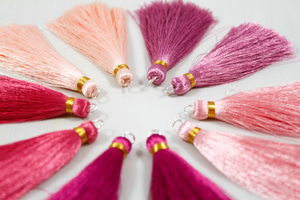 Pack of Long Silk Tassels from India - Long Pink