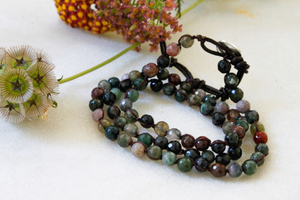 Hand Knotted Convertible Crochet Bracelet, Necklace, or Headband, Semi Precious Stones - WR-019