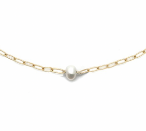 Simple Luxury White Freshwater Pearl on 24K Gold Plate Delicate Chain Necklace -French Flair Collection- N2-2175