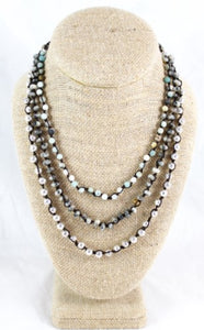 Semi Precious Stone and Silver Bead Mix Hand Knotted Long Necklace on Genuine Leather -Layers Collection- N5-022