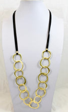 Load image into Gallery viewer, Gold Chain Link and Leather Long Necklace -The Classics Collection- N2-946
