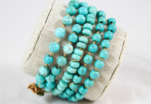 Hand Knotted Convertible Crochet Bracelet or Necklace, All Turquoise Stone - WR5-Athens