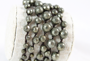 Hand Knotted Convertible Crochet Bracelet or Necklace, All Pyrite Stone - WR5-Brooklyn