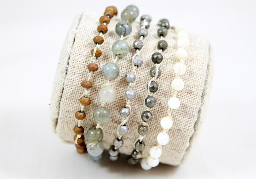Hand Knotted Convertible Crochet Bracelet or Necklace, Crystals and Stones Mix - WR5-Charlie