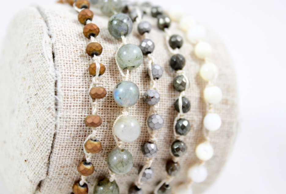 Hand Knotted Convertible Crochet Bracelet or Necklace, Crystals and Stones Mix - WR5-Charlie