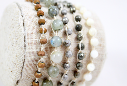 Hand Knotted Convertible Crochet Bracelet or Necklace, Crystals and Stones Mix - WR5-Charlie
